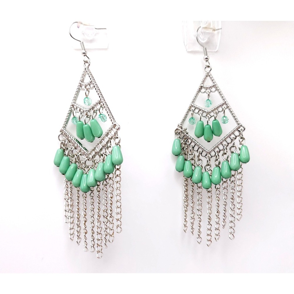 Paparazzi Bedazzle Me Pretty Green Chandelier Fringe Earrings